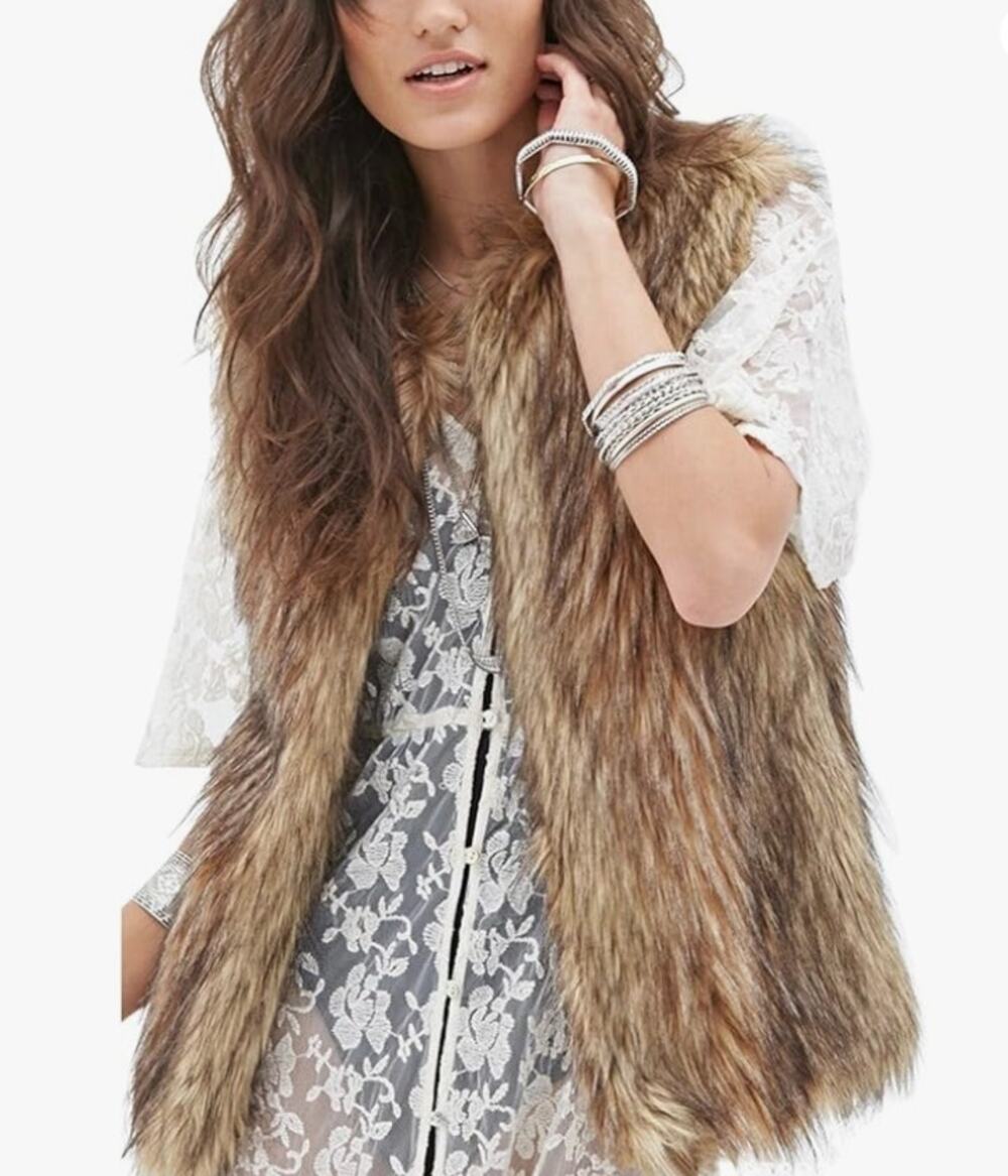Tanming Women's faux fur shaggy vest western boho hippie Size XL 3969